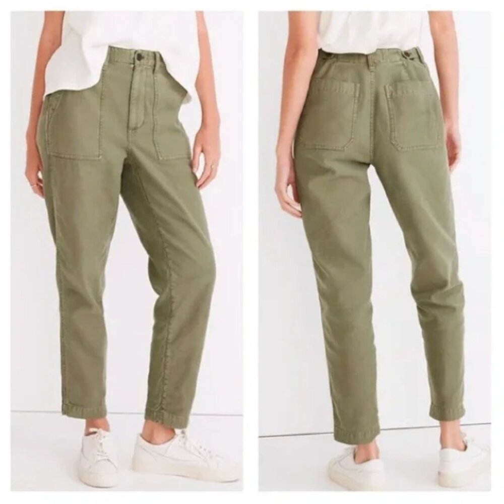 Madewell Griff Tapered Stovepipe Fatigue Cargo Pants High Rise Olive Green SZ 28 - Picture 2 of 14